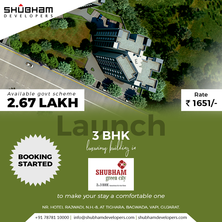Launch 3BHK luxurious building in Shubham Green City to make your stay a comfortable one

#ShubhamGreenCity #Greencity #ShubhamDevelopers #RealEstate #Gujarat #India #Vapi  #3BHK