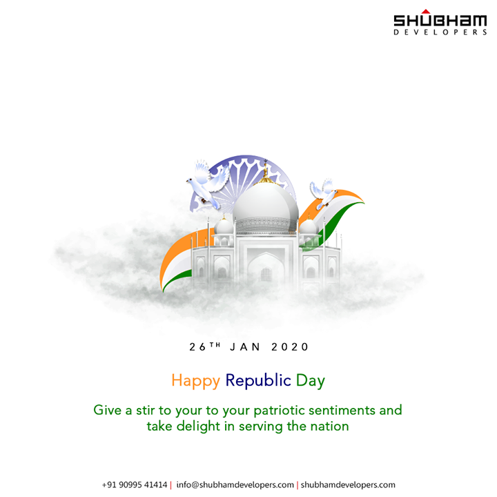 Give a stir to your to your patriotic sentiments and take delight in serving the nation.

#HappyRepublicDay #RepublicDay #26thJanuary #IndianRepublicDay #ProudToBeIndian #ShubhamDevelopers #RealEstate #Gujarat #India