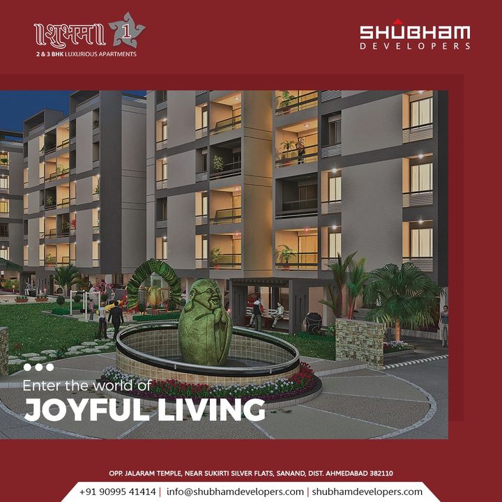 Enter the world of joyful living at #Shubham1. Book your space to stay connected to a brighter lifestyle.

#SoulfulLiving #Fresh #GreenLiving #LiveWithNature #Nature #GoGreen #HappyHomes #Family #HappyFamily #HomeWithNature #HappyNature #NatureSpecial #SolemnlyDesigned #Sanand #Mehsana #ShubhamDevelopers #RealEstate #Gujarat #India