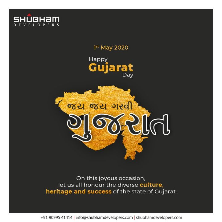 On this joyous occasion, let us all honour the diverse culture, heritage and success of the state of Gujarat

#HappyGujaratDay #GujaratDay #GujaratFoundationDay #GujaratDay2020 #ShubhamDevelopers #RealEstate #Gujarat #India