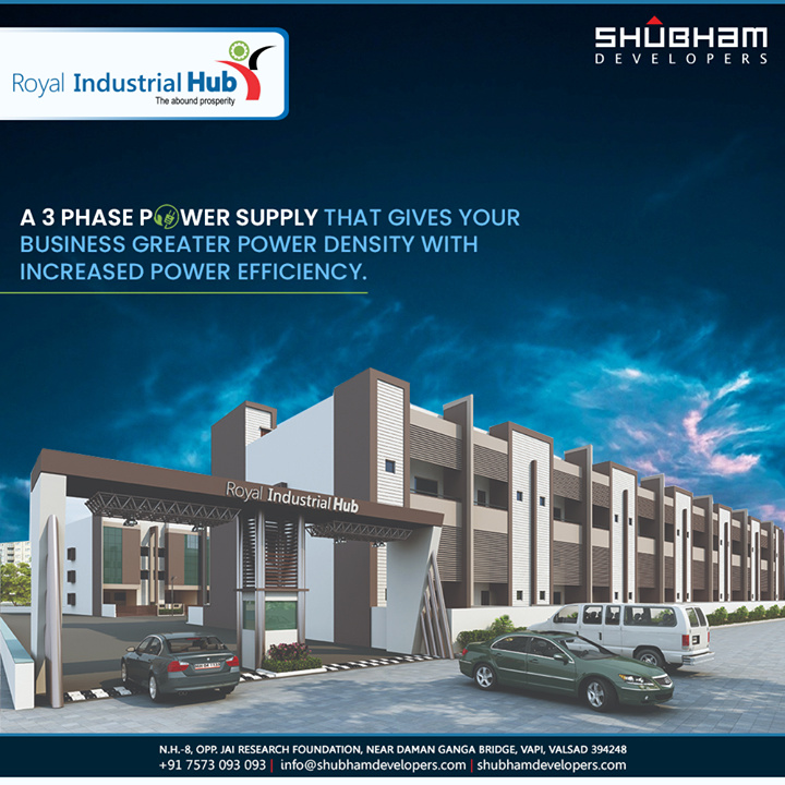 A three-phase circuit provides greater power density than a one-phase circuit at the same amperage, keeping wiring size and costs lower. In addition, three-phase power makes it easier to balance loads. It also optimizes the utilization of electrical capacity for increased power efficiency.

#RoyalLandmark #Commercial #ShubhamDevelopers #RealEstate #Gujarat #India