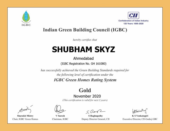 We are proud to have achieved this Gold Certificate by the Indian Green Building Council (IGBC) for Shubham Skyz. We always strive to keep our Green Building Standards at top and follow the norms that help us build a sustainable environment.

#IGBC #GoldCertificate #GreenBuildingStandards #sustainableenvironment #ShubhamSkyz #PicturesqueView #ExperienceExtravagance #Luxury #HappyHomes #Family #HappyFamily #HomeWithNature #HappyNature #NatureSpecial #Bodakdev #ShubhamDevelopers #RealEstate #Gujarat #India