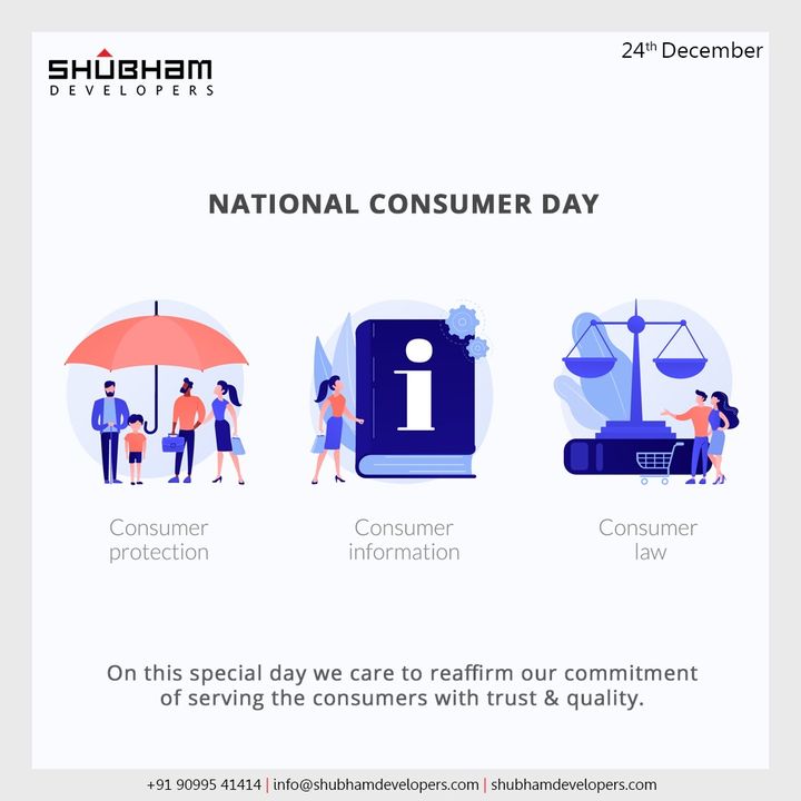 On this special day we care to reaffirm our commitment of serving the consumers with trust & quality.

#NationalConsumerDay #NationalConsumerDay2020 #ConsumerDay #Consumer #ShubhamDevelopers #RealEstate #Gujarat #India