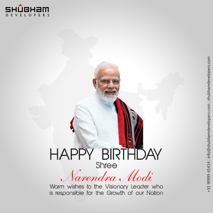 Warm wishes to the Visionary Leader who is responsible for the Growth of our Nation.

#HappyBirthdayShriNarendraModi #NarendraModi #Modi #Modiji #Birthday #pmofIndia #ShubhamDevelopers #Gujarat #India #Realestate