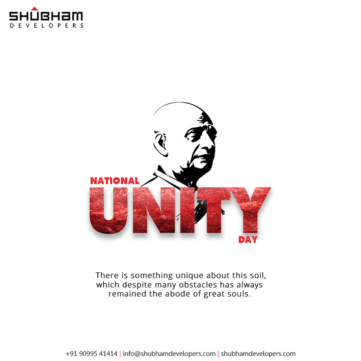 There is something unique about this soil, which despite many obstacles has always remained the abode of great souls. 

#NationalUnityDay #NationalUnityDay2021 #SardarPatelJayanti #SardarVallabhbhaiPatel #UnityDay #IronmanOfIndia #ShubhamDevelopers #Gujarat #India #Realestate