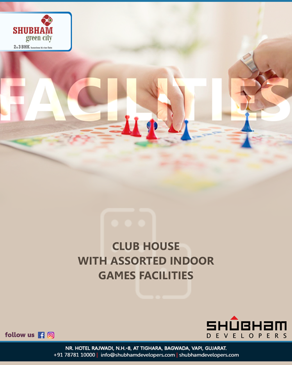 Embrace an aspiring lifestyle and rejoice the wishful indulgences at #ShubhamGreenCity.

Here you will have the clubhouse that exudes entertainment by offering a wide range of assorted indoor games facilities.

#GreenCity #2BHK #3BHK #Vapi #Gujarat #ShubhamDevelopers #RealEstate #ClubHouse
