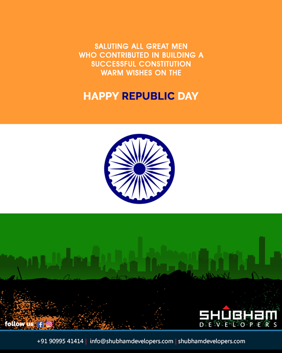 Saluting the great men who contributed in building a successful constitution! 

#RepublicDay #RepublicDay2019 #26thJan #HappyRepublicDay #ShubhamDevelopers #IndustrialHub #Gujarat #India
