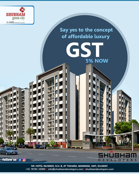 Looking forward to a reason to book your home at Shubham Developers Green City?
Here’s one, the grand news is that the GST rate has now dropped down to 5%.
Embrace a more fulfilling lifestyle and multiply the joy of living at #ShubhamGreenCity

#ShubhamDevelopers #IndustrialHub #BusinessHub #Entrepreneurs #CorporateHub #Office #OfficeSpaces #Gujarat #India
