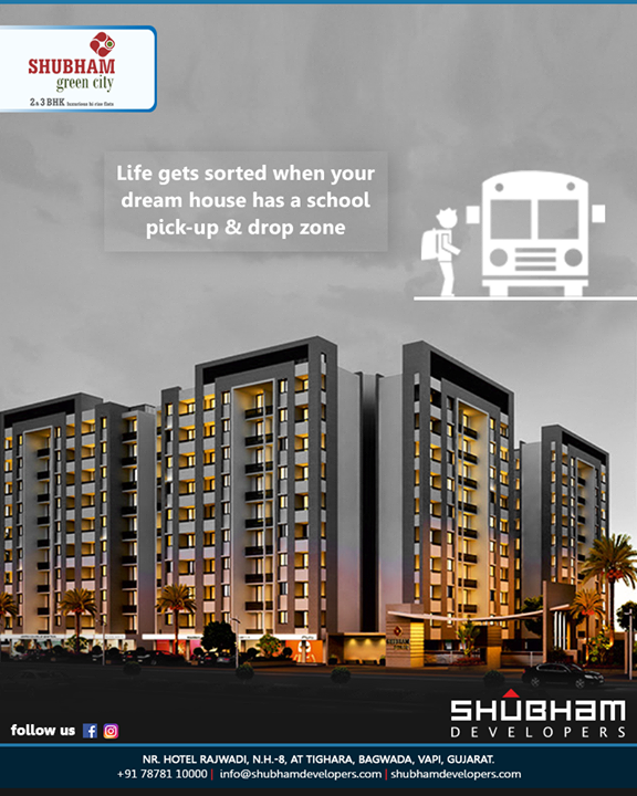 Life gets sorted when besides every other contemporary facilities, your dream house has school pick-up & drop zone too!

#ShubhamGreenCity #GreenCity #2BHK #3BHK #Vapi #Gujarat #ShubhamDevelopers #RealEstate #ClubHouse