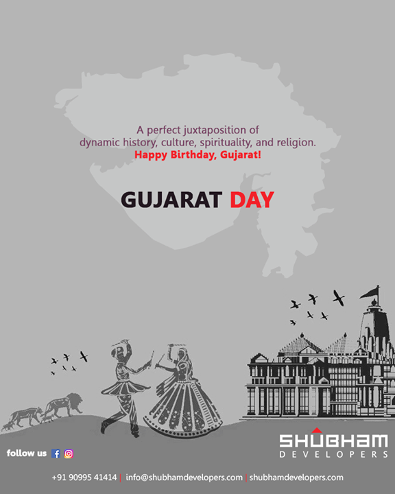 Gujarat, A perfect juxtaposition of dynamic history, culture, spirituality, and religion. 

#GujaratDay #GujaratFoundationDay #ShubhamDevelopers #Gujarat #India