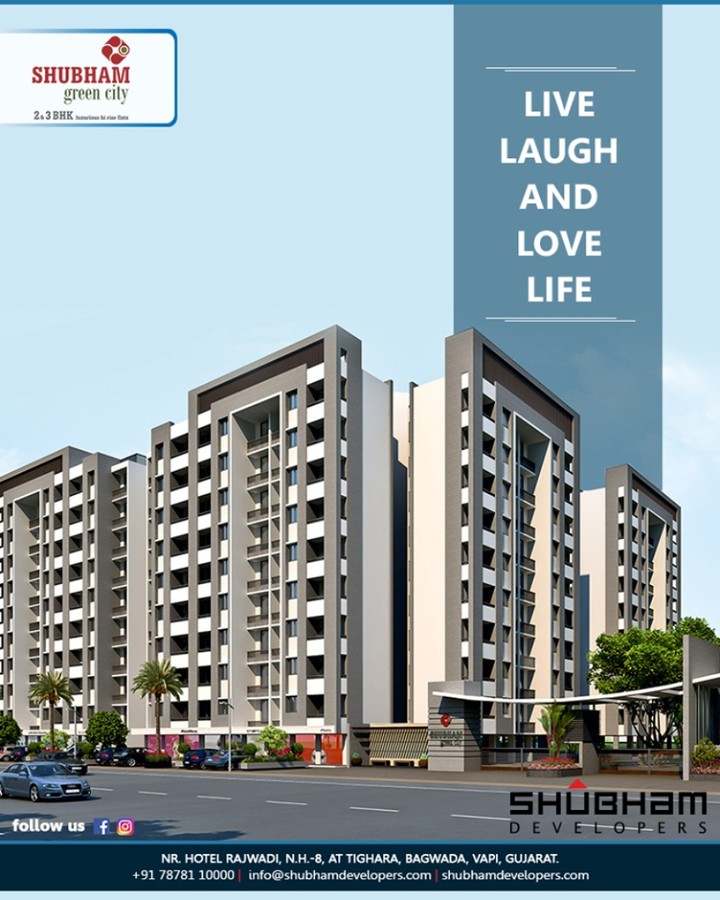 Get indulged into a lavish lifestyle amidst the sylvan greens. 
Live laugh and fall in love with life.

#LiveLaughLoveLife #GreenCity #2BHK #3BHK #Vapi #Gujarat #ShubhamDevelopers #RealEstate