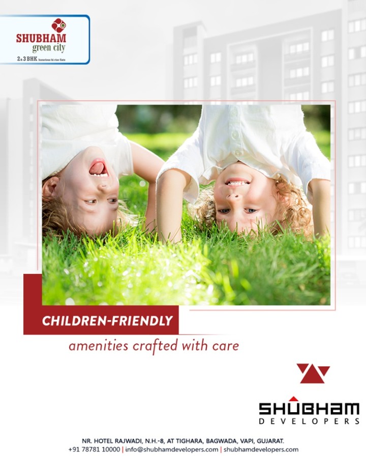 An ideal haven is that which not only covers the elements of luxury & opulence for adults but also encompasses facilities to gratify the playing needs of the playful toddlers.

#ShubhamGreenCity is adorned with the children-friendly amenities that are crafted with care.

#Greencity #ShubhamDevelopers #RealEstate #Gujarat #India #Vapi #2BHK #3BHK