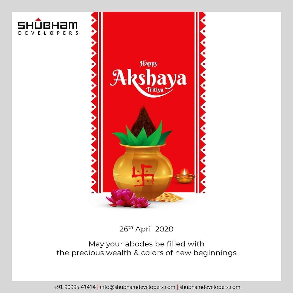 This Akshaya Tritiya, may your abodes be filled with the precious wealth & colors of new beginnings. 
#AkshayaTritiya #HappyAkshayaTritiya #ShubhamDevelopers #RealEstate #Gujarat #India