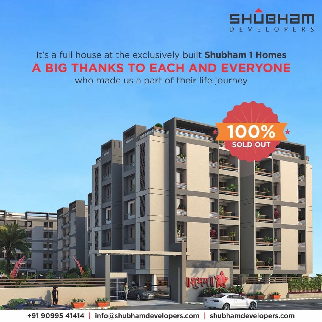 We're overwhelmed with joy to announce that It's a full house at the exclusively built Shubham 1 Homes.

A big thanks to each and everyone who trusted us and made this possible.

#ThankYou #SoldOut #Shubham1 #2BHK #3BHK #PerfectHome #DreamHome #Amenities #Luxurious #Serene #Sanand #Mehsana #ShubhamDevelopers #RealEstate #Gujarat #India