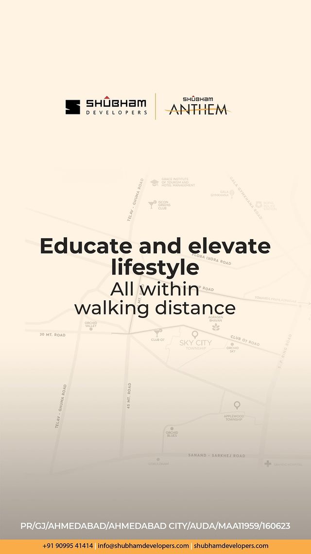 Experience the Shubham Anthem lifestyle, where your child's education and your convenience take center stage. With everything within walking distance, enjoy the perfect blend of accessibility and elevated living. 

Discover a world of convenience, right at your doorstep.

 #Education #CentrallyLocated #ConvenientLiving #CommunityLiving #ElegantHomes #SophisticatedLiving #NightViewBeauty #Tranquility #CaptivatingAtmosphere #RefinedLiving #ShubhamGreencity #ShubhamDevelopers #Vapi #Happyliving #Healthyliving